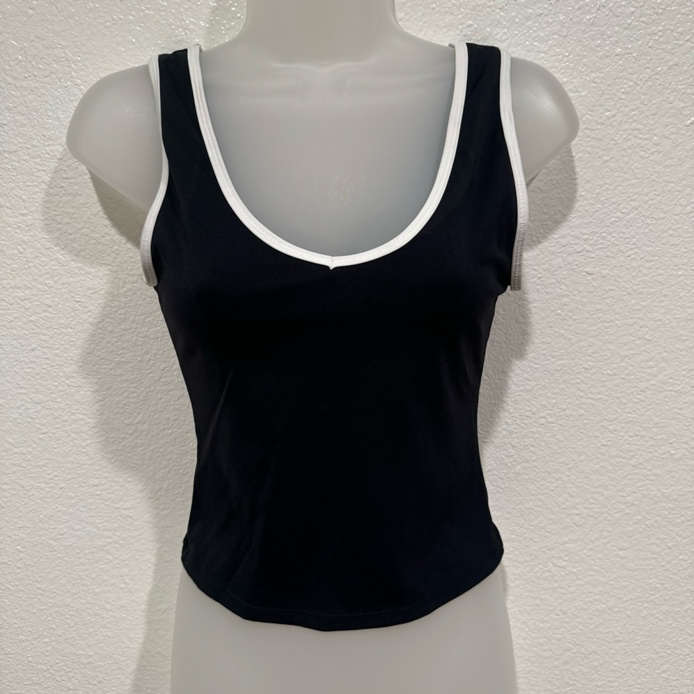 shein black & white v neck sleeveless cami tank crop top shirt blouse